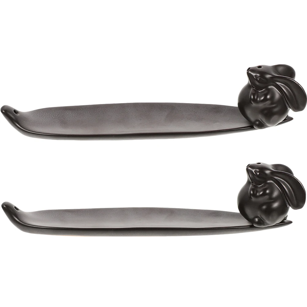 

2 Pcs Ceramic Bunny Incense Stick Holder Burner Table Desktop Decor Retro Home Relief Relaxation Sleep Aid