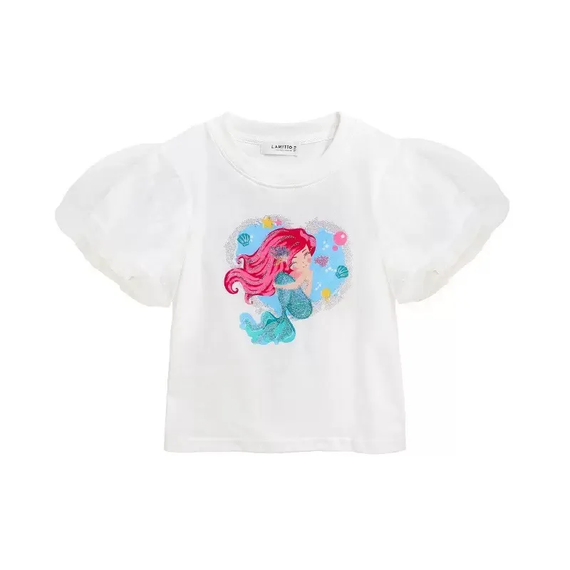 2025 New Girls' T-shirt Short Sleeve Spring/Summer Children's Clothing New Style Super Western Glitter Fish Tail Skirt