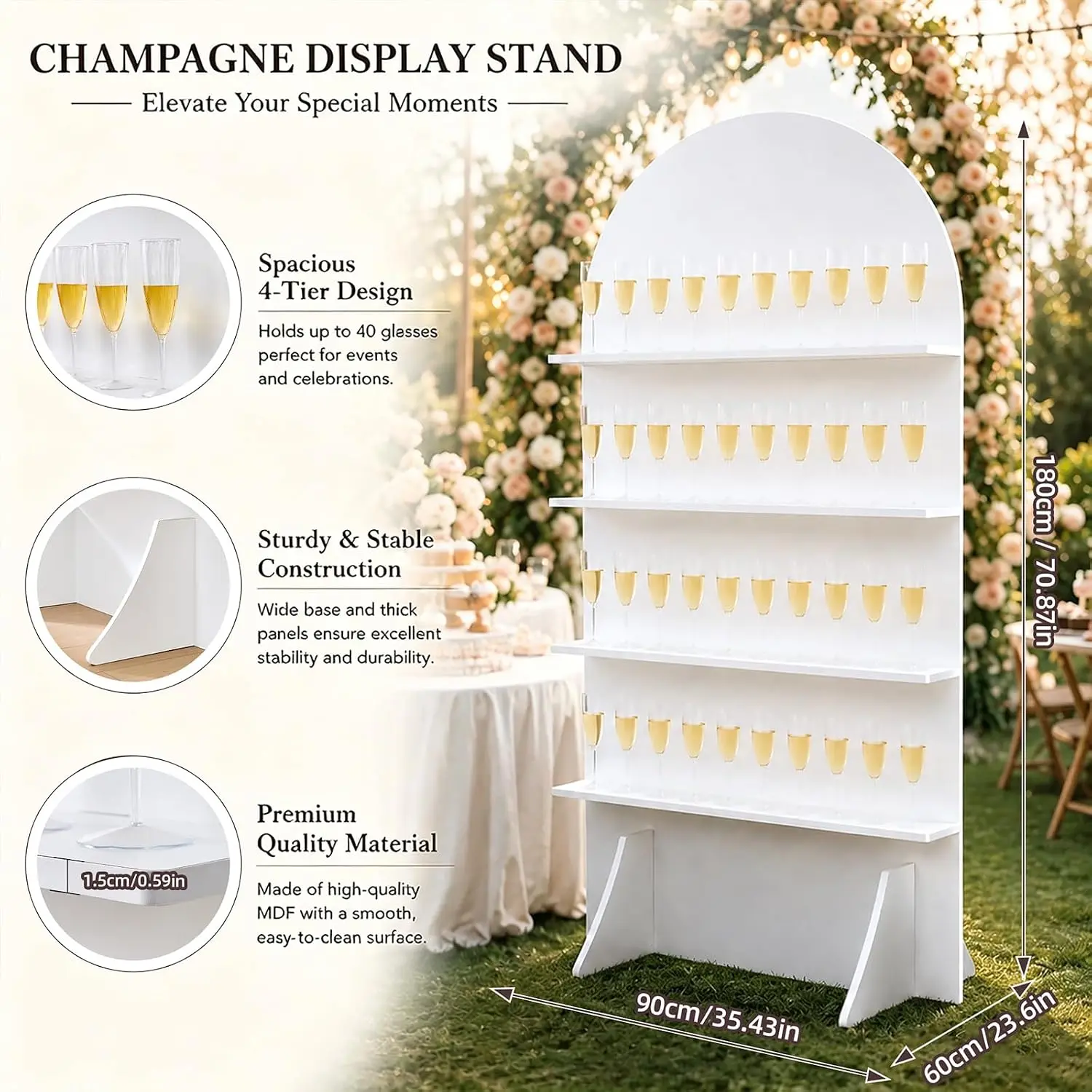 Champagne Wall 5.9Ft Wedding Arch Backdrop Display Stand MDF