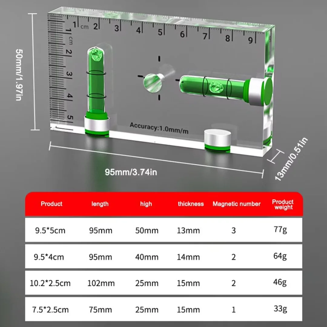 Portable Mini High-precision Level Ruler With Bubble Magnetic Spirit Level Transparent Thickening Measure Tools Household Tester