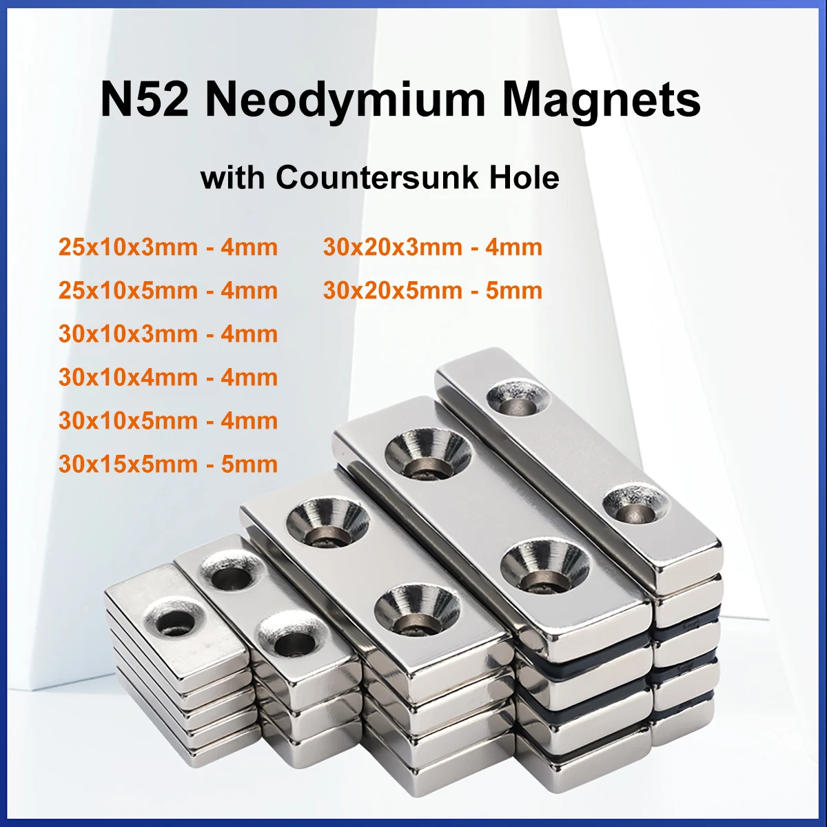 N52 NdFeB Neodymium Magnets with Countersunk Hole Length 25 30mm Super Strong Permanent Magnetic Square Rectangle Fridge Magnet