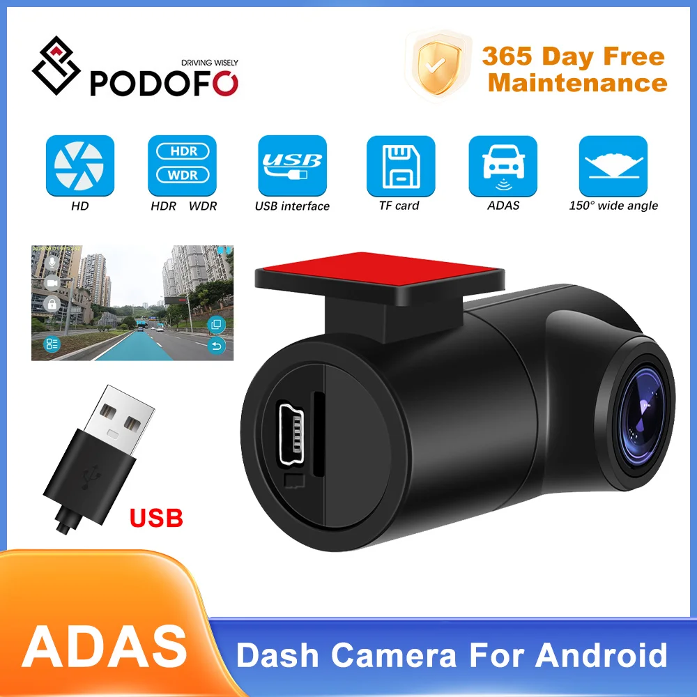 Podofo Car DVR Camera HD 720P Video Registrator USB Night Vision  Dash Camera for Android 24H Parking Monitoring Car Accsesories