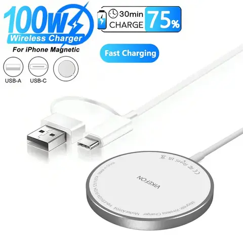 100W 자기 무선 충전기 패드 USB + Magsafe iPhone 용 유형 C 16 15 14 13 12 Pro Max 고속 충전 도킹 스테이션 충전기