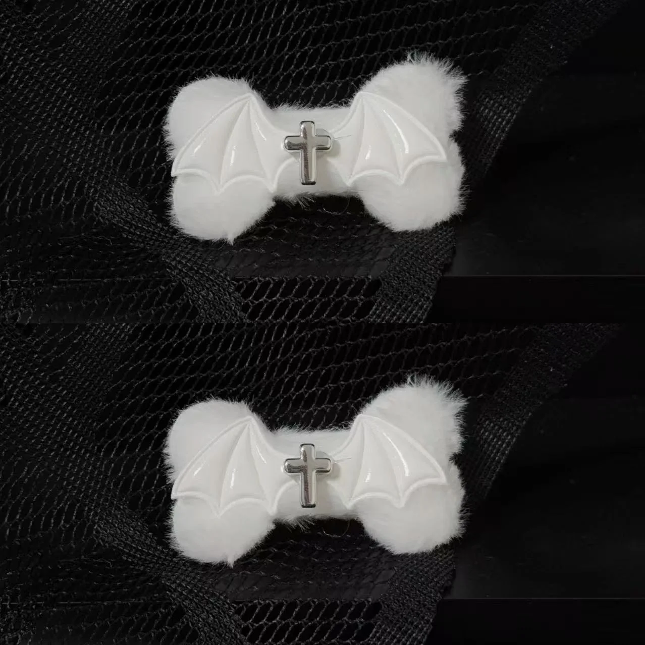 Cute Original Harajuku Gothic Devil Cross Bone Wings Hairpin Girl Sweet Sister Plush Subculture Lolita Y2K Hair Accessories