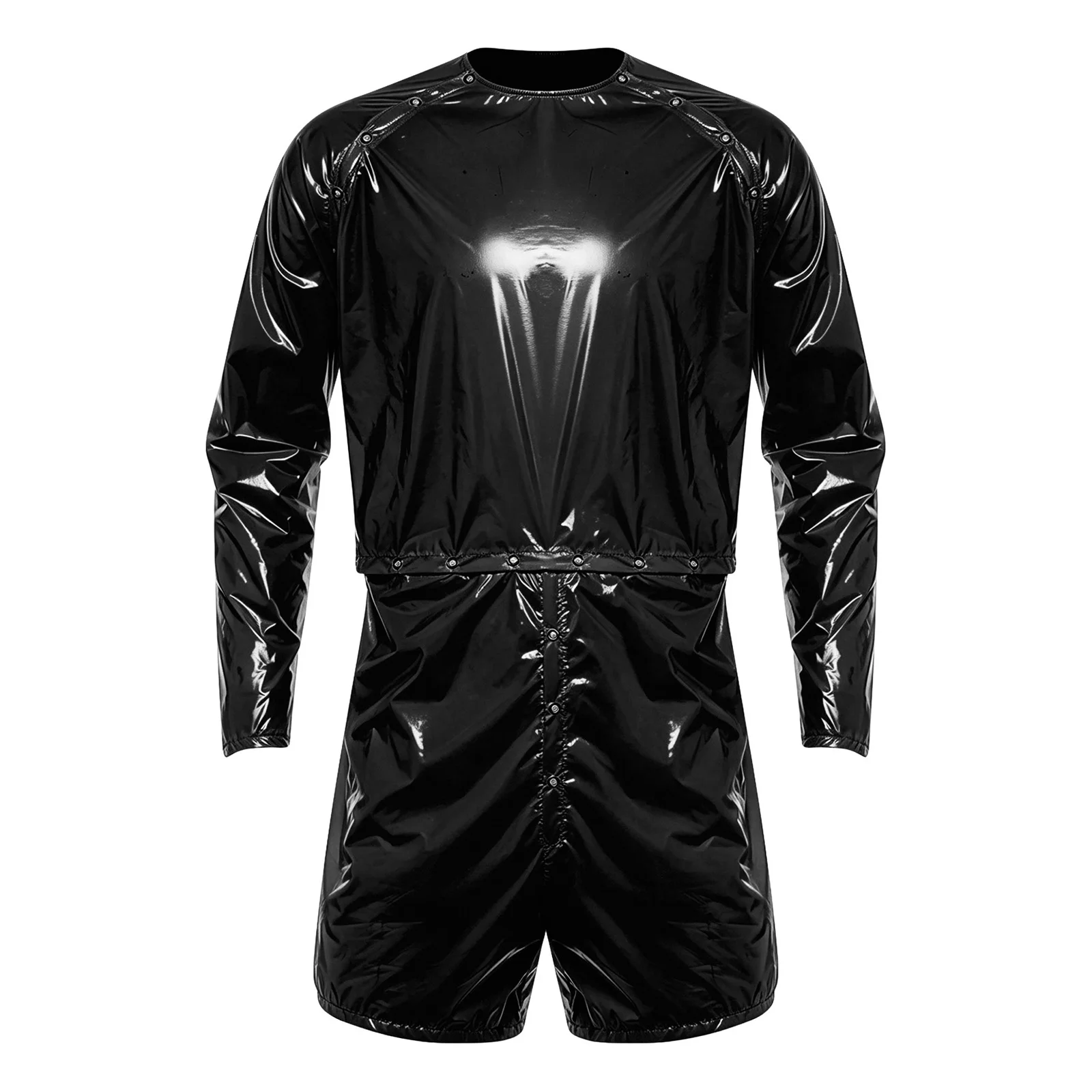 Men Waterproof Sauna Sweat Suit Buttons on Shoulders Waist And Crotch Long Sleeve Detachable Boxer Shorts Bodysuit Jumpsuit