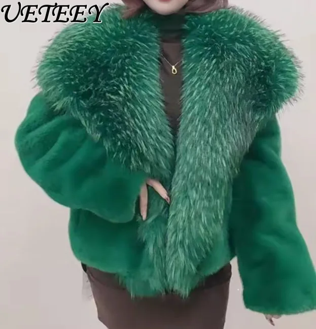 Cappotto invernale in pelliccia di visone nuovo stile corto con collo in pelliccia Cappotto in pelliccia sintetica alla moda Abiti caldi colorati alla moda larghi