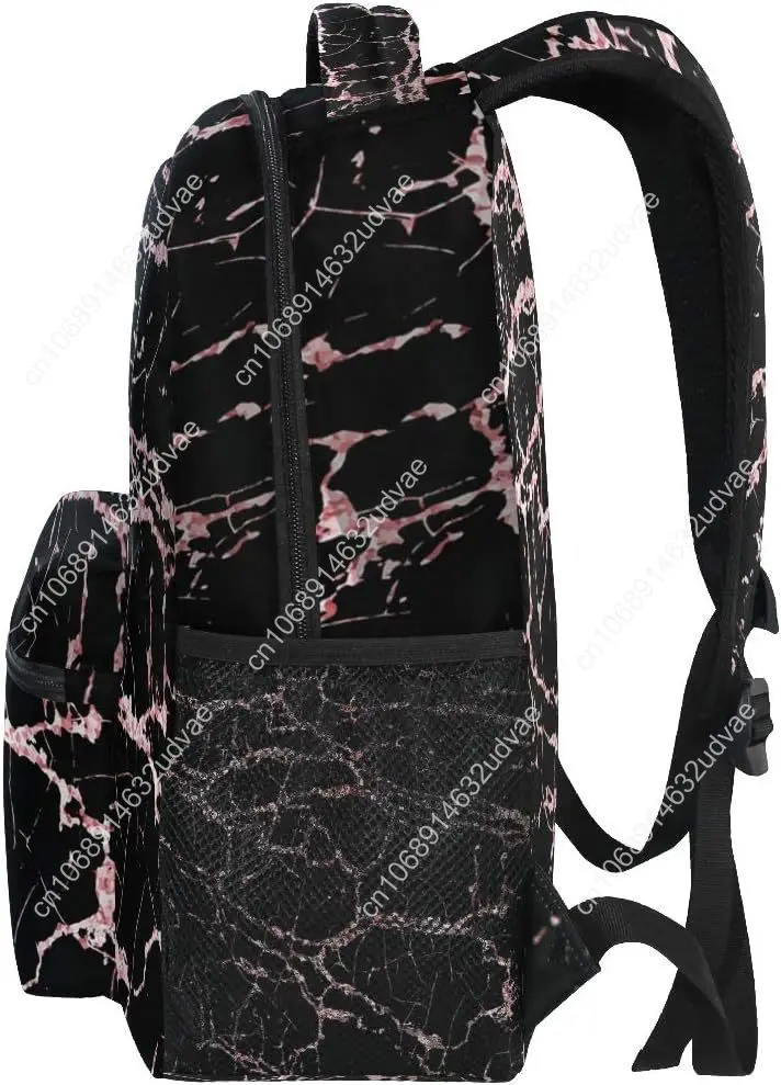 Rose Black Marble School Backpack Stone Student Laptop Bookbag For Teen Boys Girls Laptop Women Casual Travel Daypack