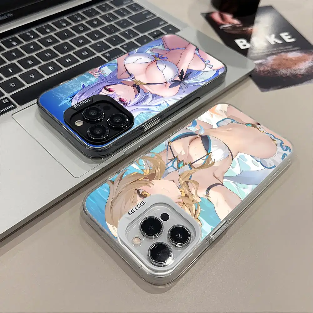 

Чехол для мобильного телефона Genshin Impact Ecchi для iPhone 17, 16, 15, 14, 13, 12, 11 X XR XS 8 7 Pro Max Plus, полупрозрачный цветной защитный чехол