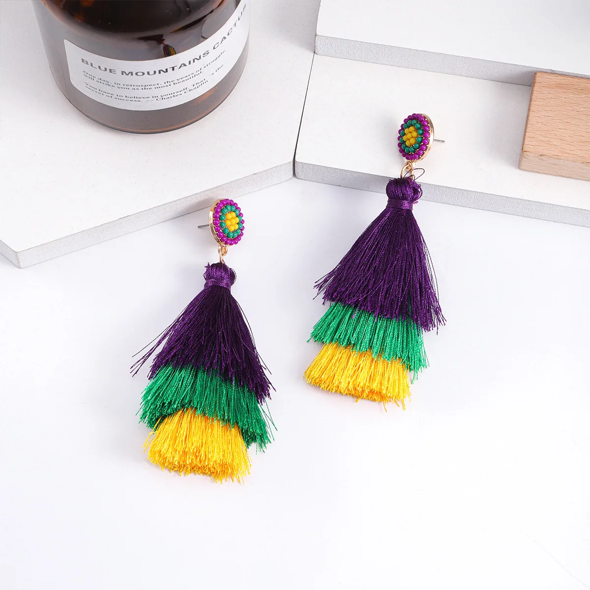 Dvacaman Bohemian Handmade Beaded Tassel Earrings,Perfect Gifts for Daily Wear and Mardi Gras Costume Party