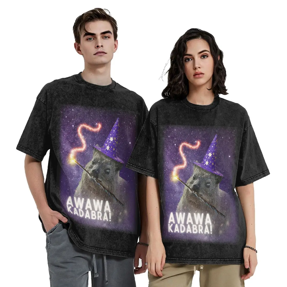 Awawa Kadabra Rock Hyrax Wizard Hip Hop Short Sleeve T-Shirts Washed Tops Tees Streetwear T Shirt Harajuku for Men Women