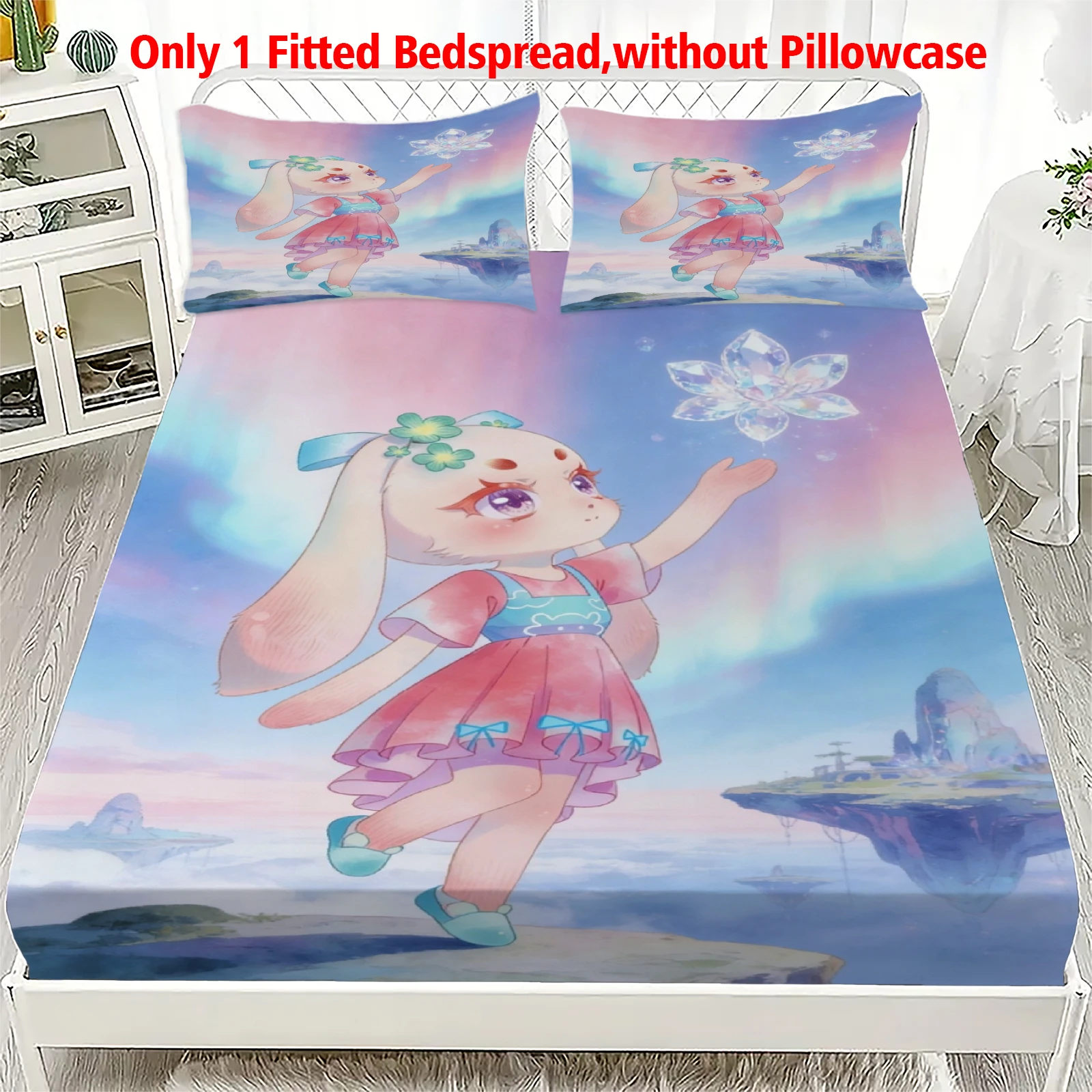 3pcs Fitted Sheet Set Soft Fluff Town Lulu-Sleepy Bunny Breathable Fitted Sheet Set for Home Decor with 2 Pillowcases For Kids