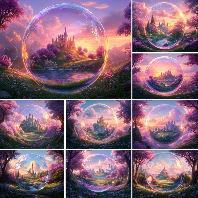 

LS Photography Background Dreamy Bubble Fairy Tale Castle Princess Girl Birthday Cake Smash Portrait Decor Backdrop Photo Studio