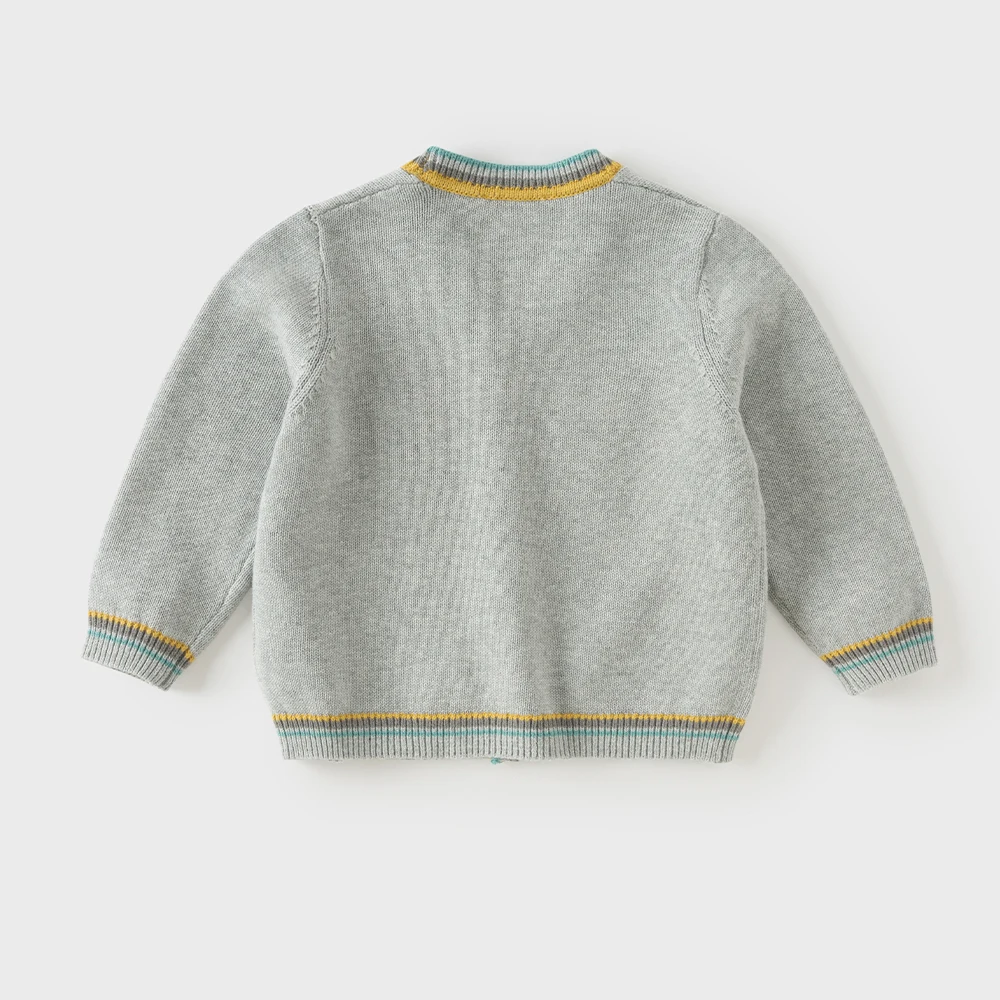 Dave Bella Children's Kids Pure Cotton Sweater Clothes Gray Cardigan For A Boy Autumn Spring Ages 3 To 12 Cartoon Cute DB3262560
