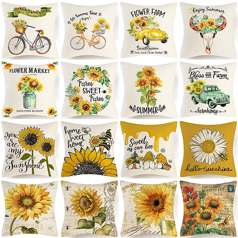 

Sunflower Pillows Cover Summer Farmhouse Home Decorative Floral Cushion Cover Office Sofa Car Cushion Cover чехол на полушки