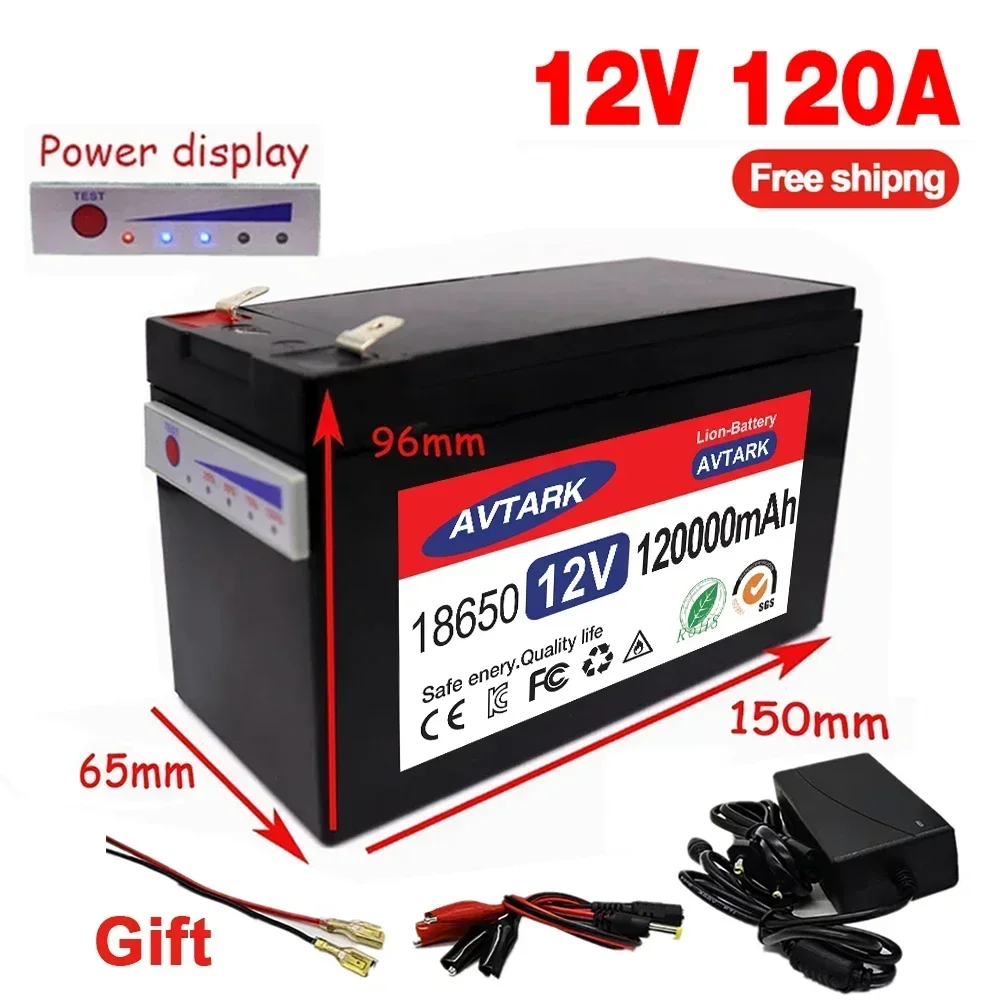 

NEW Sprayers 12V 120Ah Built-In High Current 30A BMS 18650 Lithium Battery Pack For Electric Vehicle Batterie 12.6V Charger