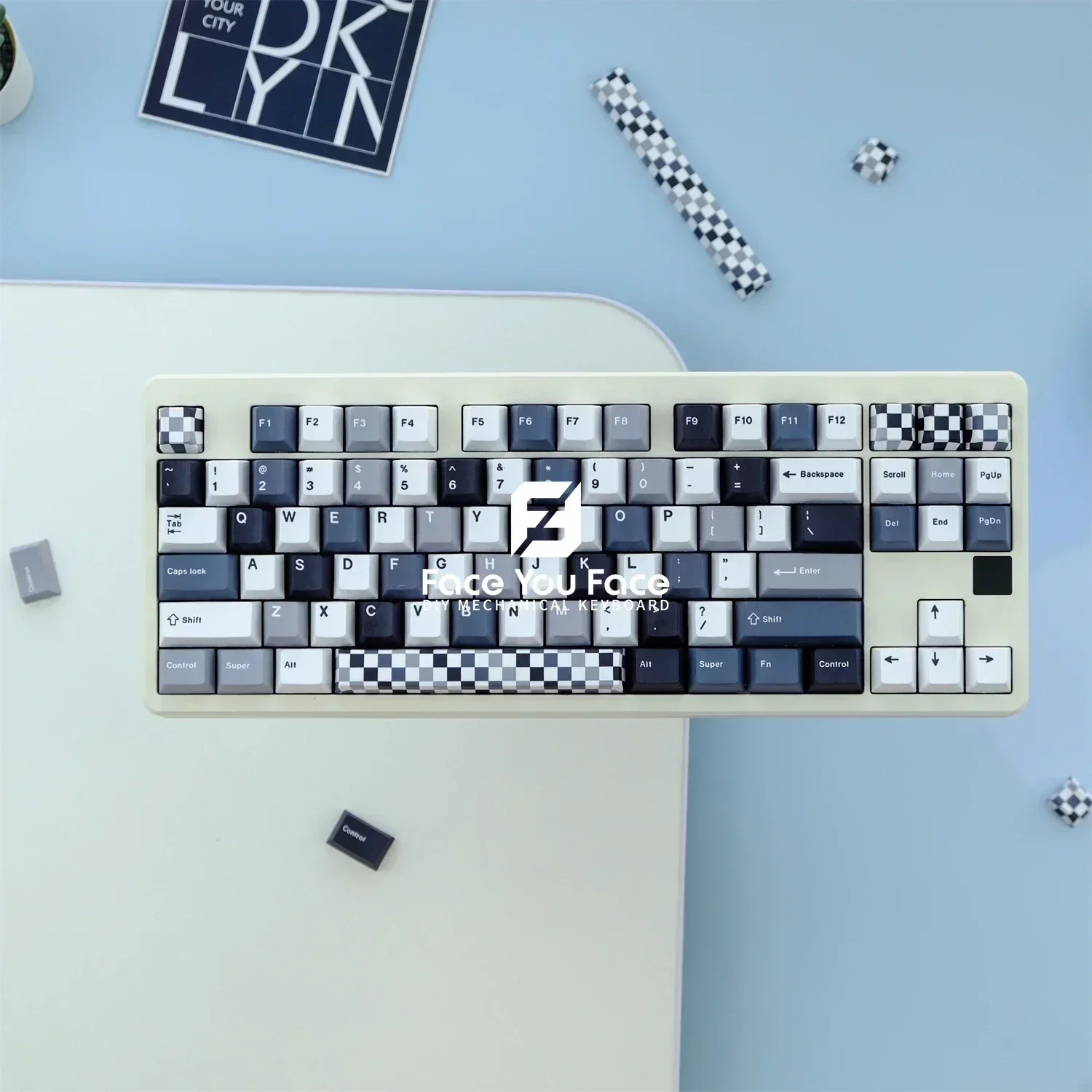 129 Keys Mosaic Theme Cherry Profile PBT Keycaps Dye Sublimation Cherry Profile for MX Switch Gaming Mechanical Keyboard Keycap