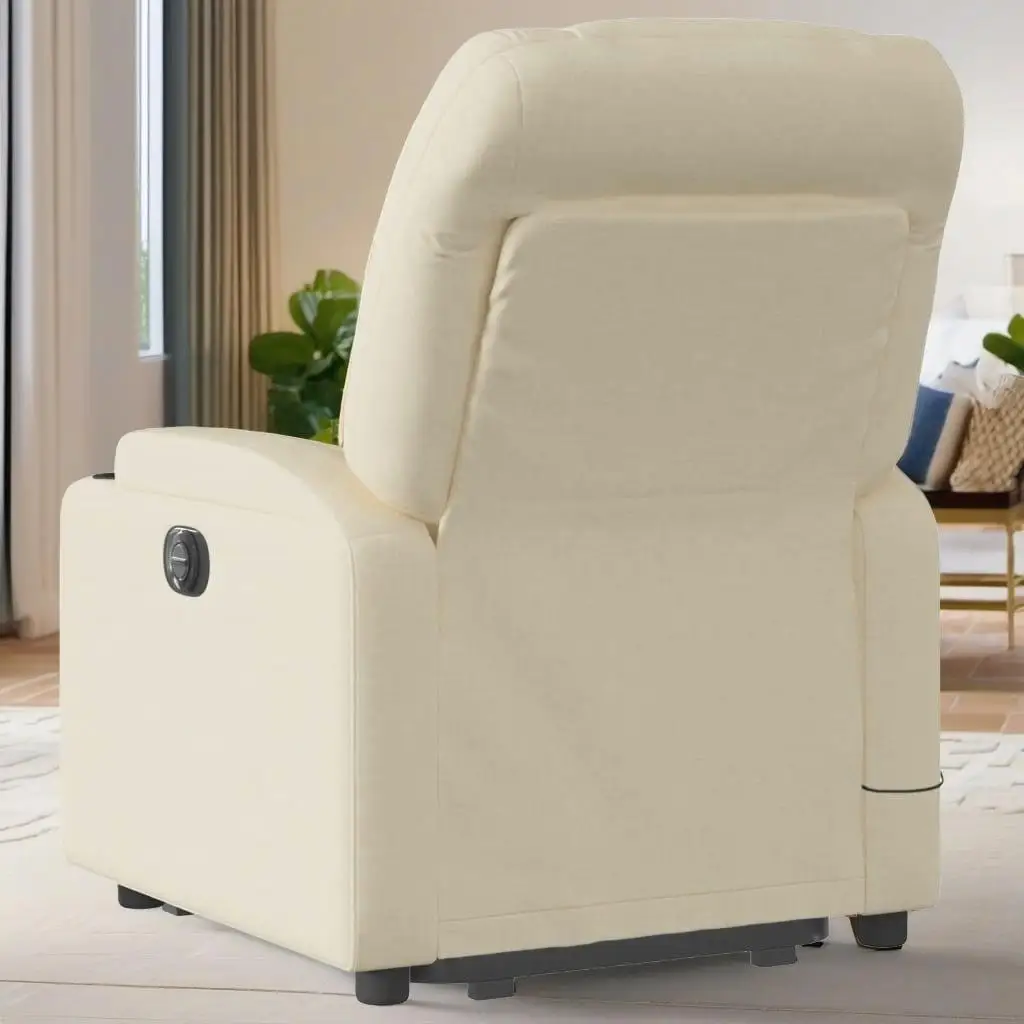 Ergonomic Stand-Up Massage Recliner Chair in Cream Fabric - Comfort & Relaxation