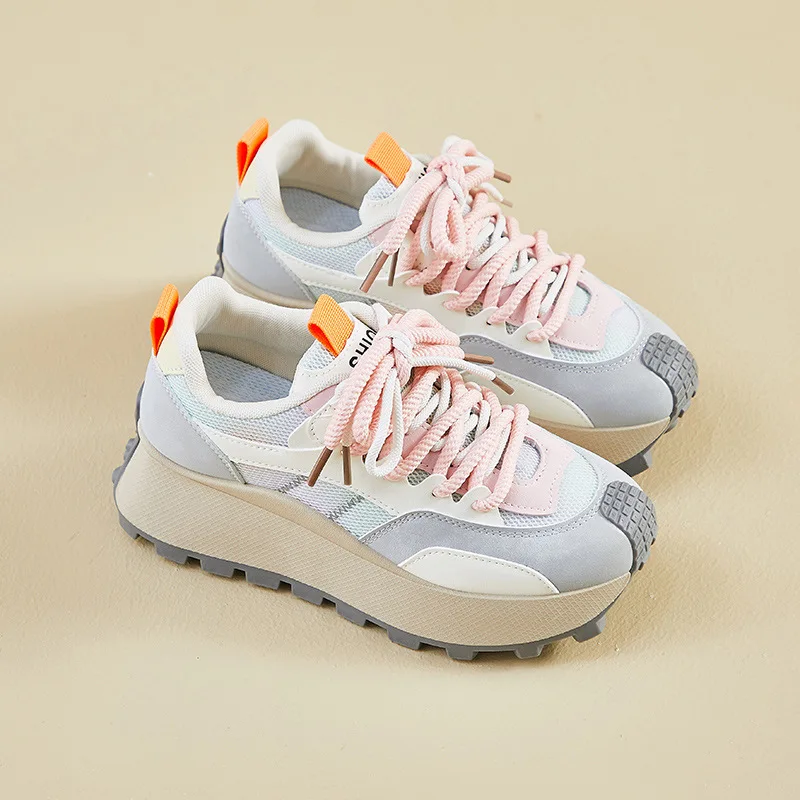 Korean version of new 2025 spring sports running casual shoes with thick sole and increased height