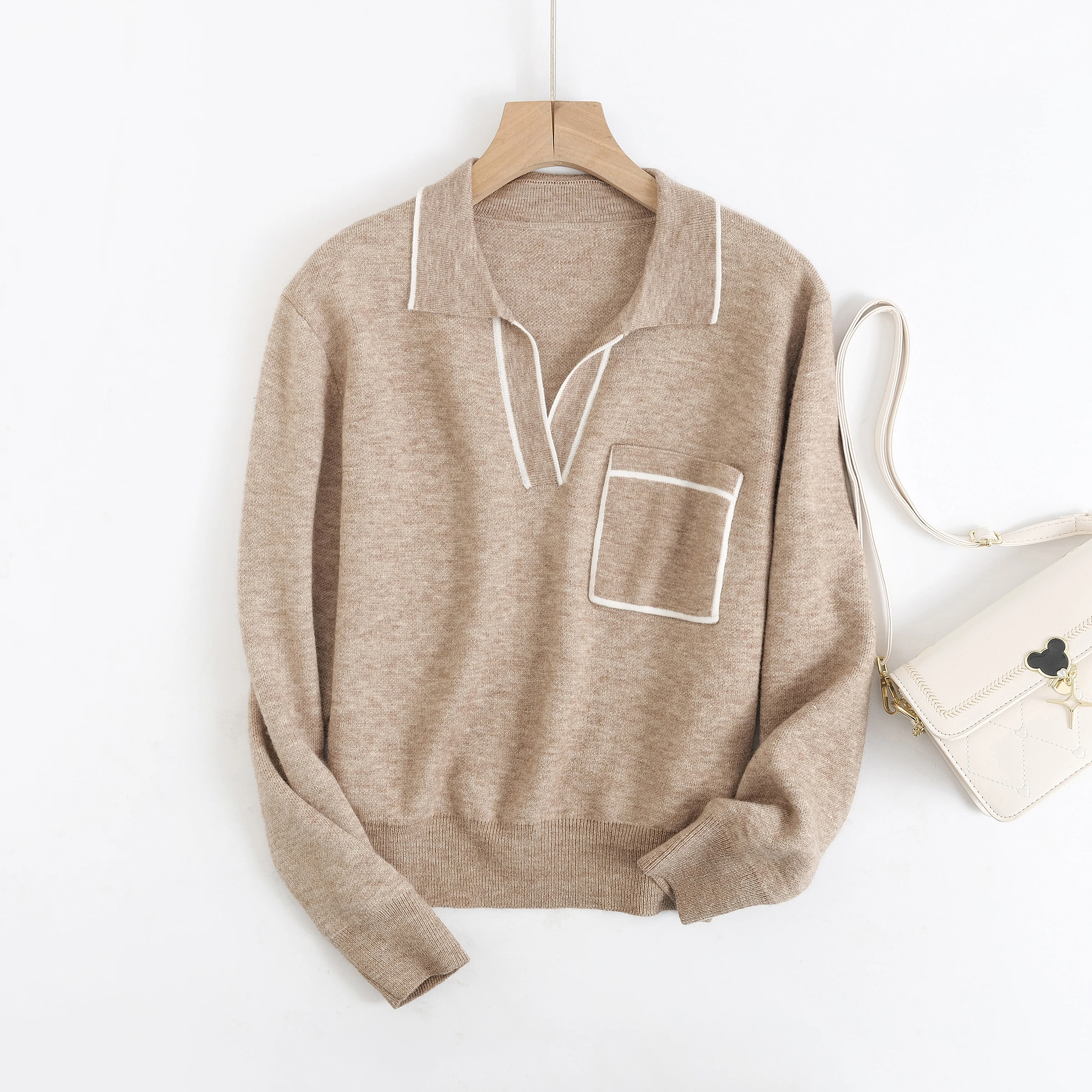 Ethereal MD 2025 massidutti autunno nuovo stile di maglione lavorato a maglia con collo a polo da pendolarismo in misto lana moda casual da donna