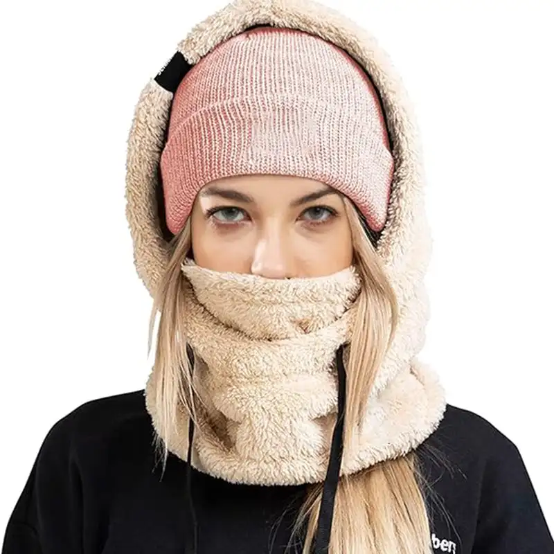 Unisex warme ski-sjaal met capuchon Thermische Sherpa-fleece capuchon Skimasker Winterbivakmuts Winddicht Verstelbare warme capuchonhoes Hoedensjaal