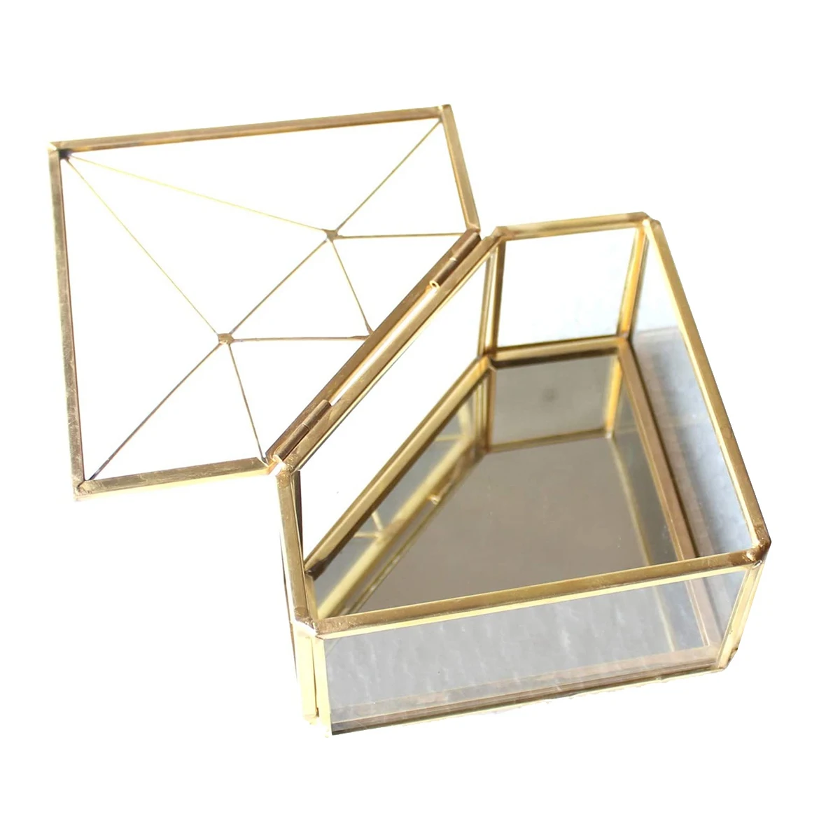 Diamond Shape Box Glass Jewelry Storage Box Ring Necklace Dressing Table Makeup Organizer Storage Container