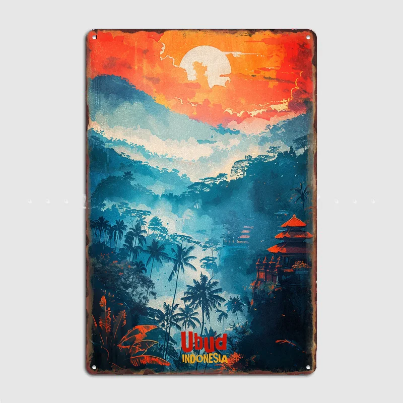 Home Decor Ubud - ウブドアートトラベル風景名所レトロポスターメタルサインガレージクラブ屋内ルーム壁飾りカスタムティンホームデコレーション
