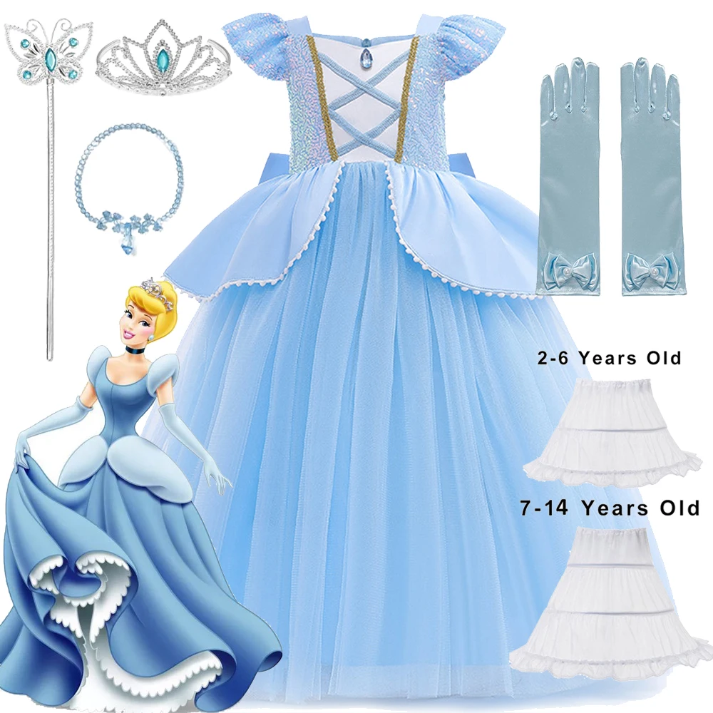 

Cinderella Princess Dresses Luxury Mesh Splicing Magic Wand Crown Jewels Halloween Carnival Ball Cosplay Costume Dress Up Girls