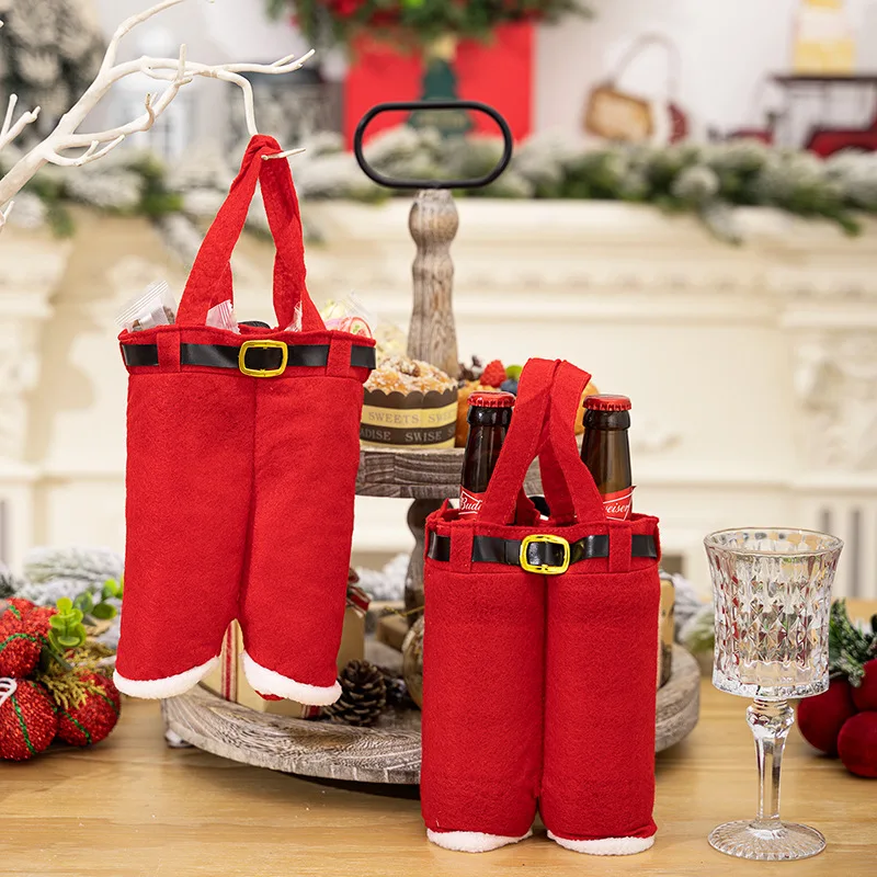 2024 Christmas Red Pants Wine Bottle Bag Santa Claus Handbag Merry Christmas Decor for Home Xmas Ornaments Kids Gifts Navidad