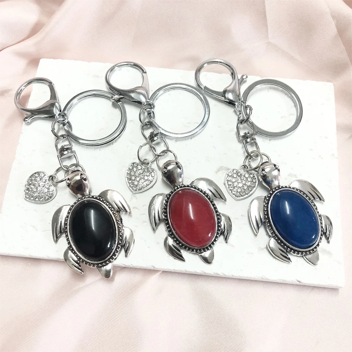 Hot sale Tortoise with Natural stone Red agate key chain for women men