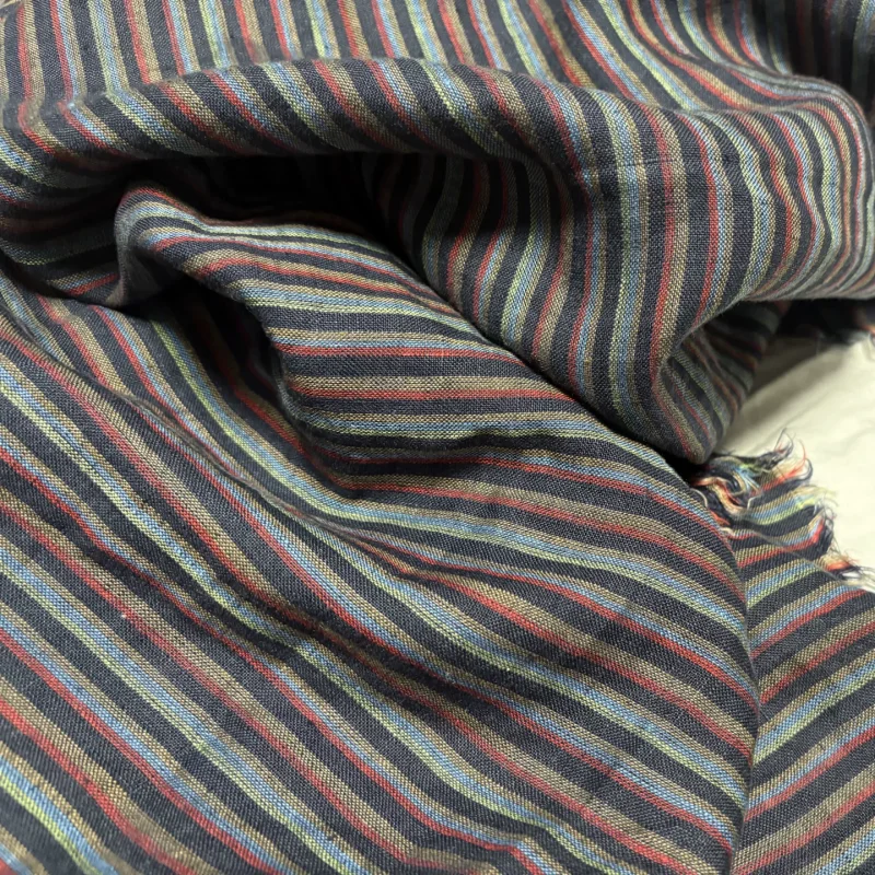 Fermented and dyed pure linen colored striped fabric, suitable for clothing sewing and DIY fabric use
