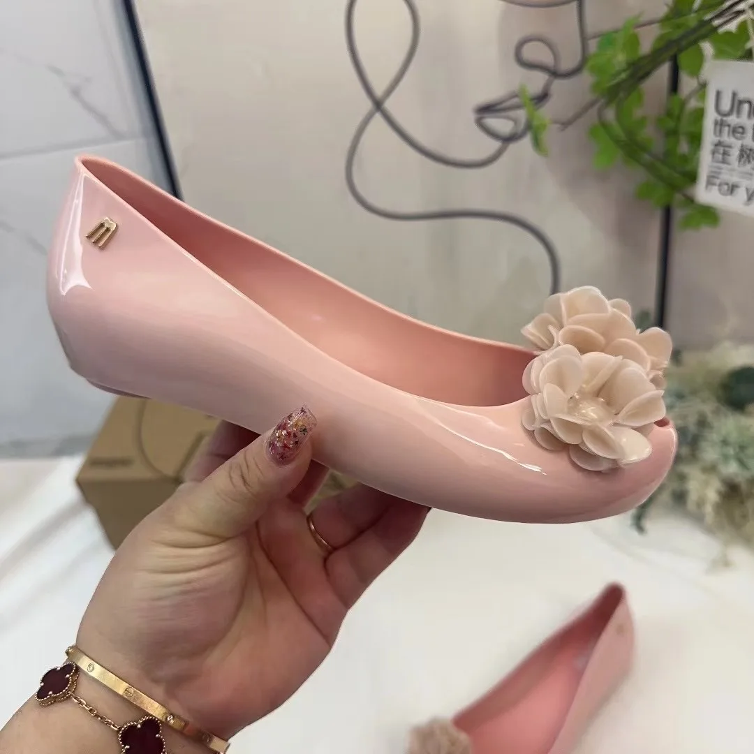 Mini Melissa New Style Hot sale Women\'s Single Jelly Shoes Classical Restro Camellia Brazilian Shoes with Elevated Fish Shoes