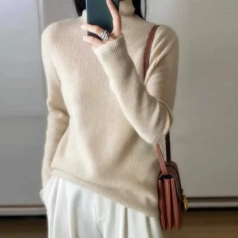 

High-neck Cashmere Sweater Women Lazy Autumn Winter New Wool Knitted Sweater Turtleneck Pullover Female F466