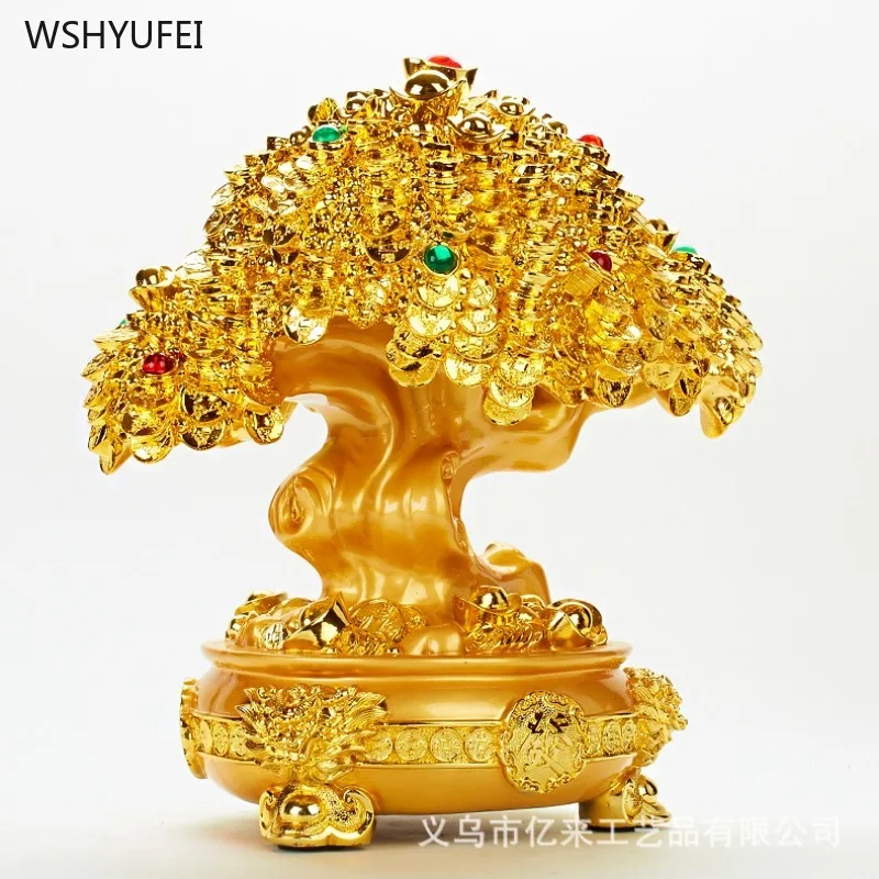 Golden Wealth Tree Gift for store opening Resin crafts Home decoration accessories Feng Shui ornaments for attracting wealth