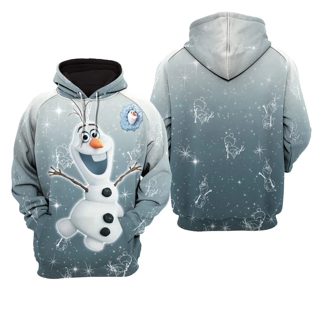 Disney Frozen Olaf felpa con cappuccio stampata in 3D felpa Casual da donna da uomo felpa con cappuccio con cerniera Disney Harajuku Streetwear