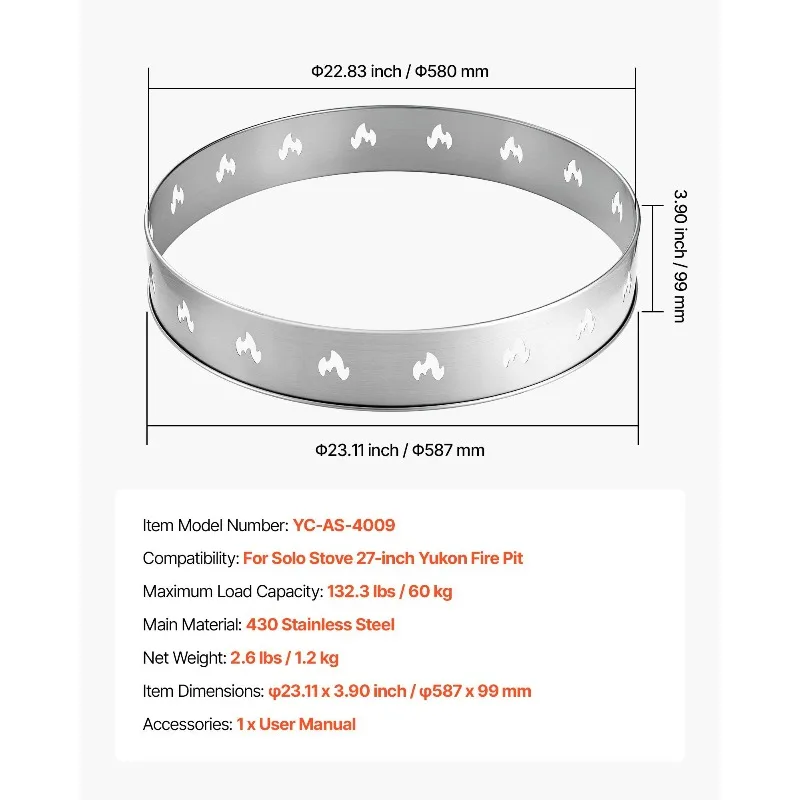 حامل حفرة النار للموقد المنفرد مقاس 27 بوصة حلقة حفرة النار التي لا يدخن