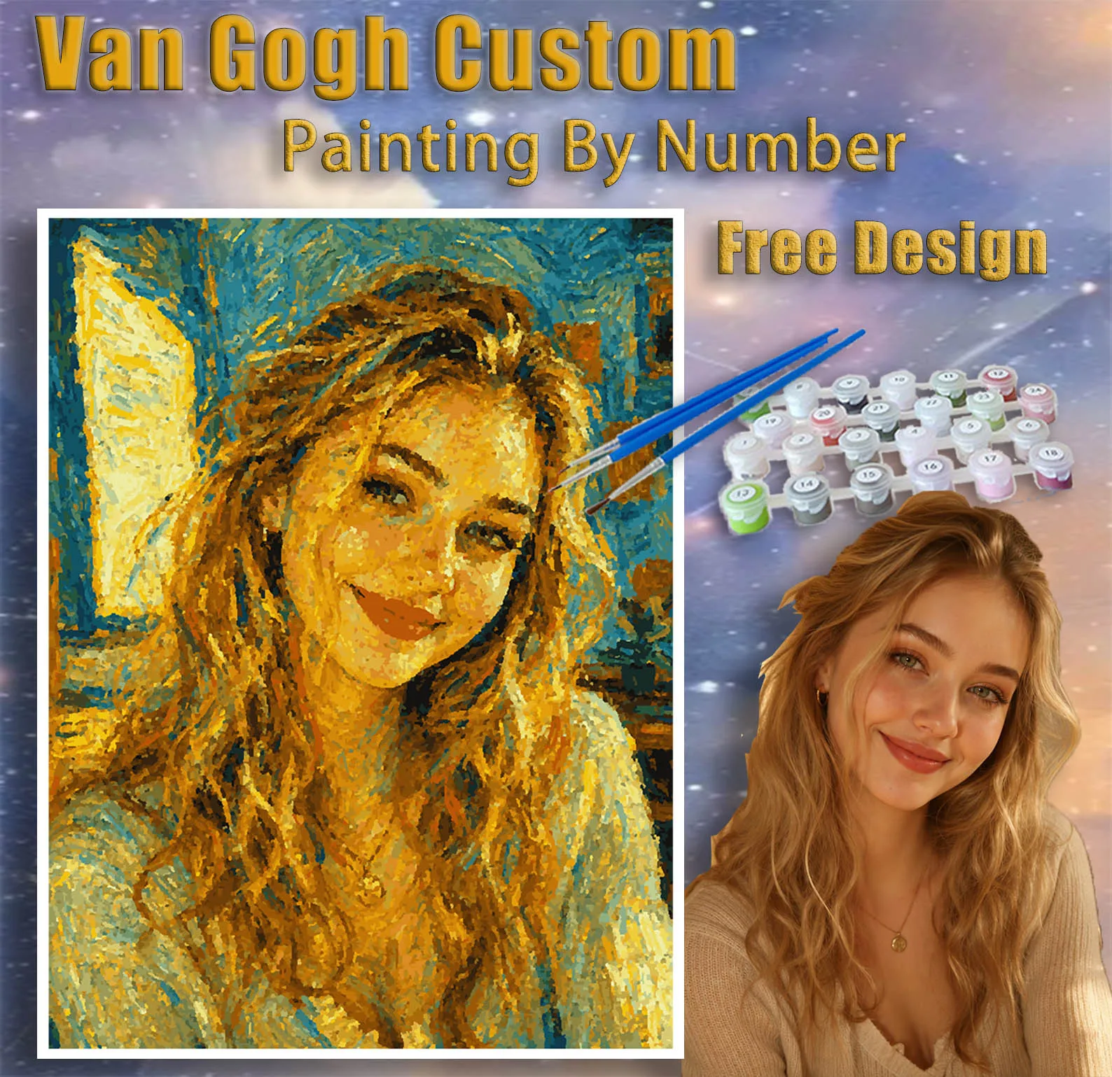

Custom Van Gogh Paint By Numbers Personalized Photo 24/36/48 Colors Acrylic Canvas No Frame DIY Painting Kit Adults Gift