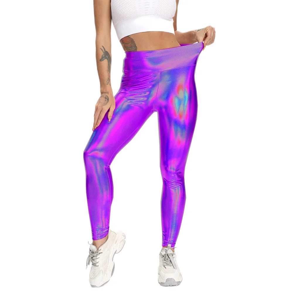 

7XL Sexy High Waist Shiny Laser Stretchy Leggings Skinny Trousers Capris Tights Slim Faux Leather Pencil Pants Mens Fetish Wear