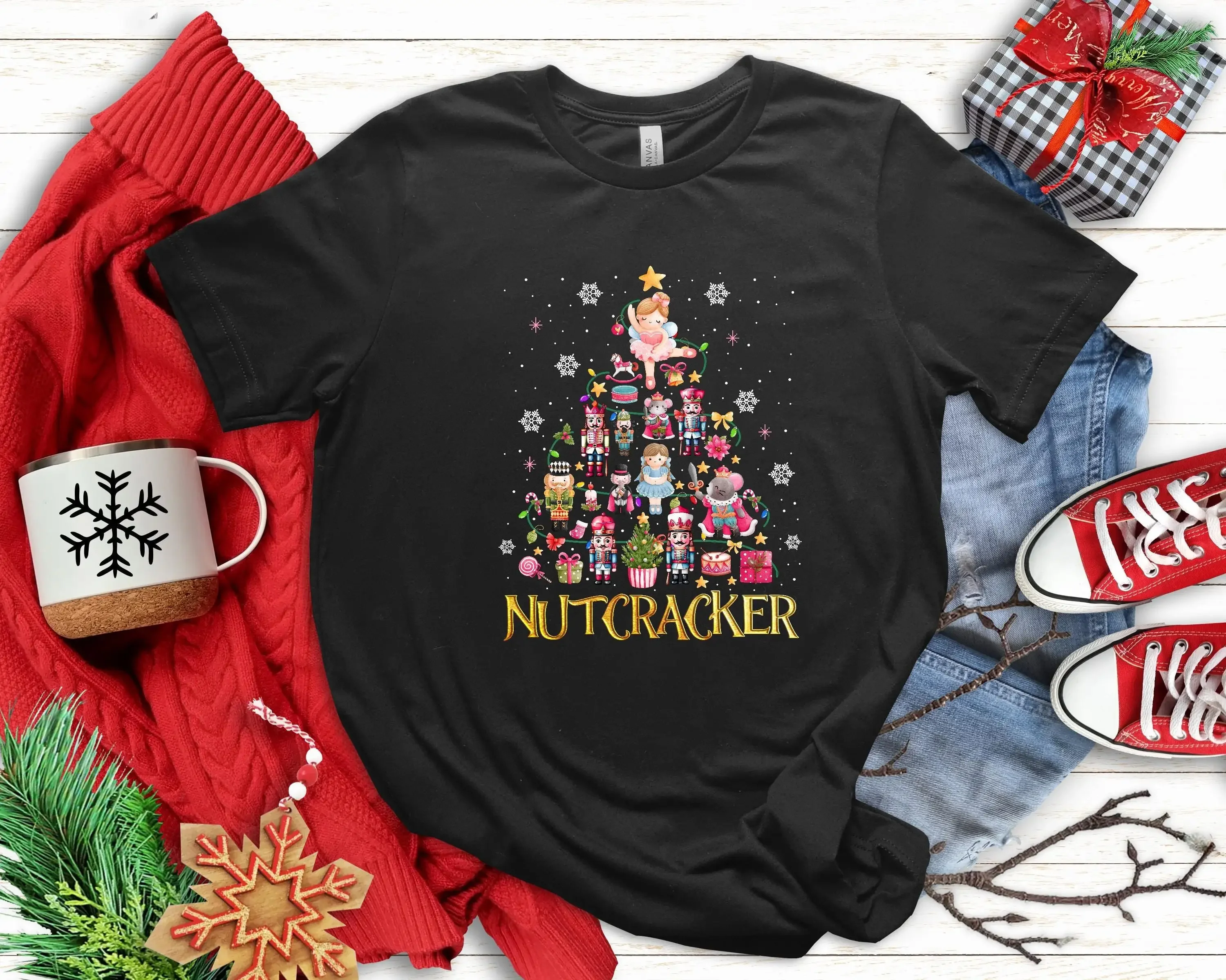 Camiseta navideña de Cascanueces para niña, conjunto retro de ballet para fiesta de Navidad