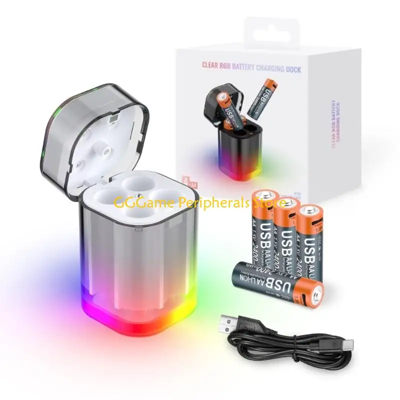 U55B 4 Pack Multicolor Charging Station And 4 Rechargeable Batteries For Photography Gear