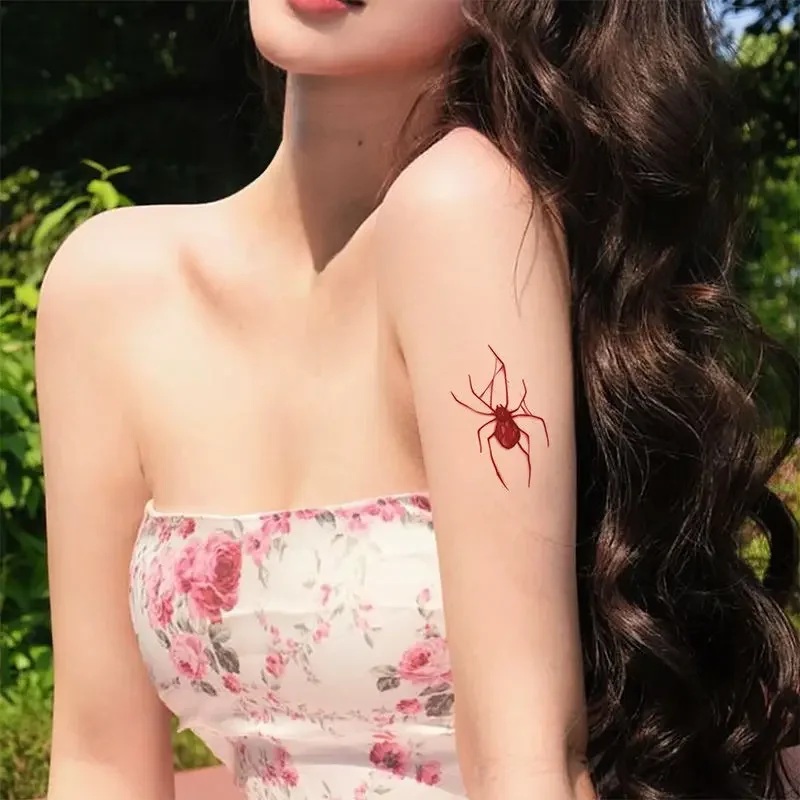 Tatuajes temporales con patrón de araña roja para mujer, pegatinas de tatuaje impermeables, Sexy, arte lindo, dibujos animados duraderos, Y2K, tatuaje falso