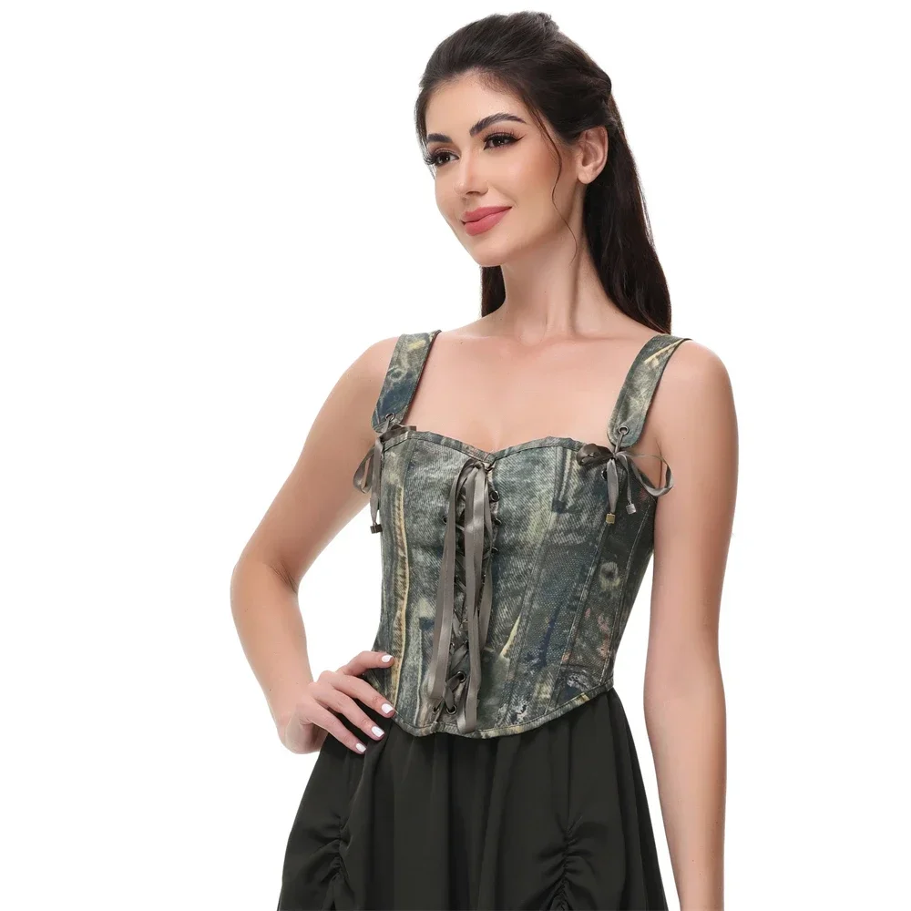 

Summer Vintage Corset Aesthetic Oil Painting Printed Lace Up Bustier Adjustable Shoulder Strap Versatile Corselet Tank Top