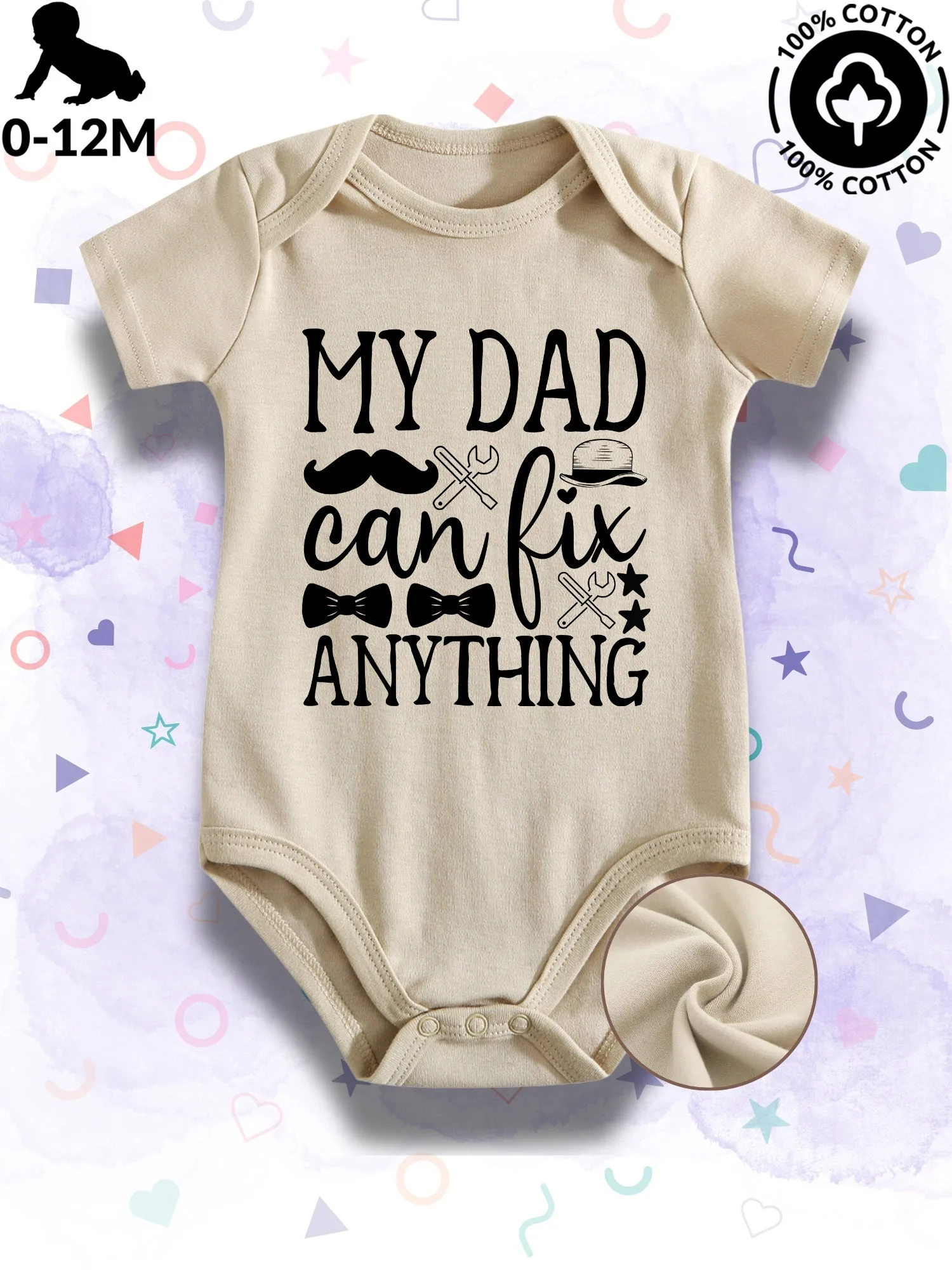 

Унисекс-боди для малышей «Мой папа справится с чем угодно», 100% хлопок, мягкий комбинезон, всесезонный, бежевый, для ползания, 190 г/м²
