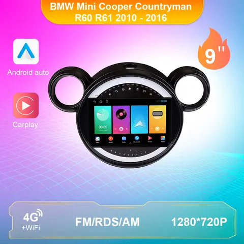 안드로이드 10.0 자동차 라디오 카플레이, BMW 미니 쿠퍼 컨트리맨 R60 R61 2010 2016 비디오 플레이어, NAVI GPS 오디오, 4G, 64G, 2Din 없음