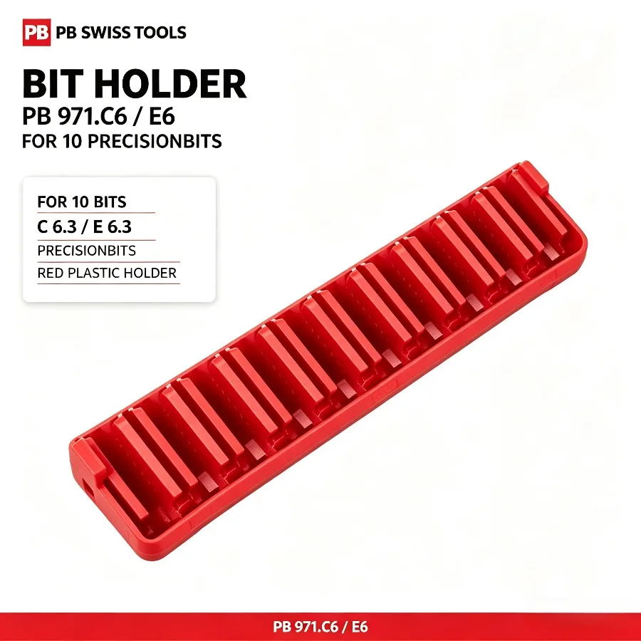PB Swiss Tools PB 971.C6 und E6 Leerer Modularer BitBlock-Halter Kunststoff-Aufbewahrungsregal für 10 Stück 1/4" C6 & E6 Schraubendreher-Bits – Detail 1