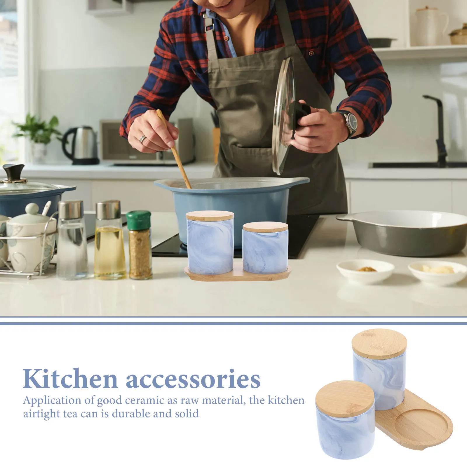 

1 set 1 Set Tea Storage Jar Ceramic Airtight Candy Container Sealed Simple Design Holder Tray Dry Food Storage Kitchen