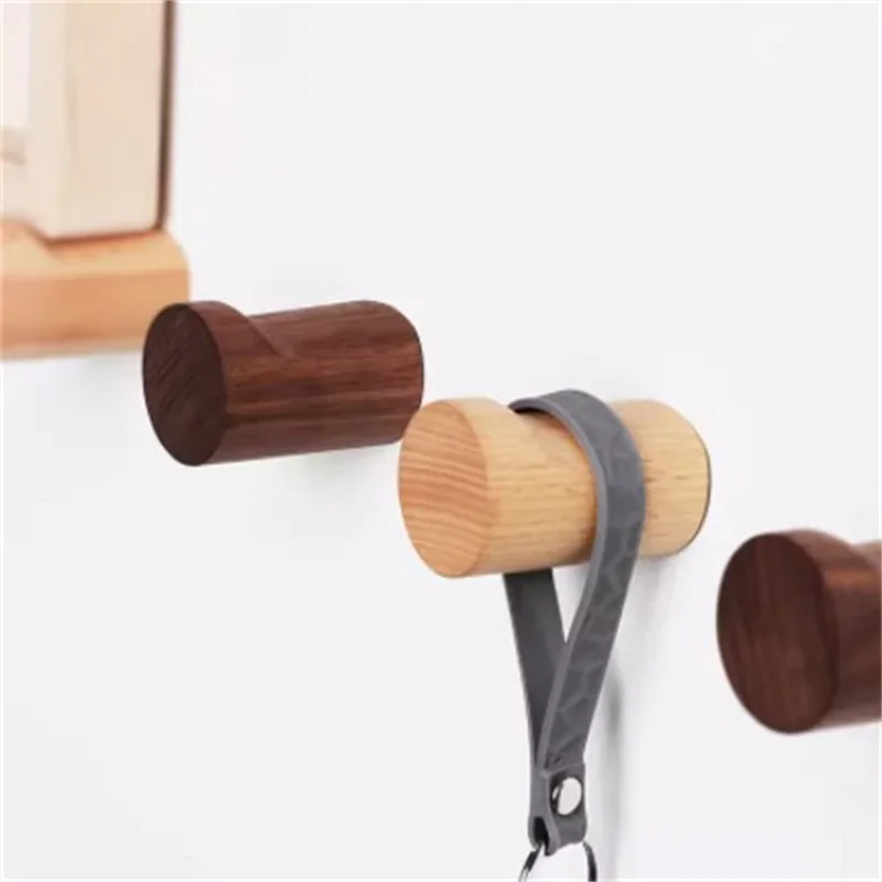 Simple Design Wooden Wall Mounted Hooks Natural Wood Jewelry Hat Coat Clothes Hanger Key Storage Rack Behind Door Hooks