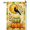 Crow Pumpkin Garden Flag Rustic Harvest Autumn Garden Flag Stained Glass Style Vertical Double Sided Rustic Farmland Burlap  llz