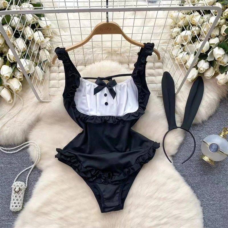 

Cosplay Sexy Lingerie Playful Bunny Girl Jumpsuit Uniform Hotsweet 2 Pieces Pornography Women Bow Patchwork Black Casual Clothes