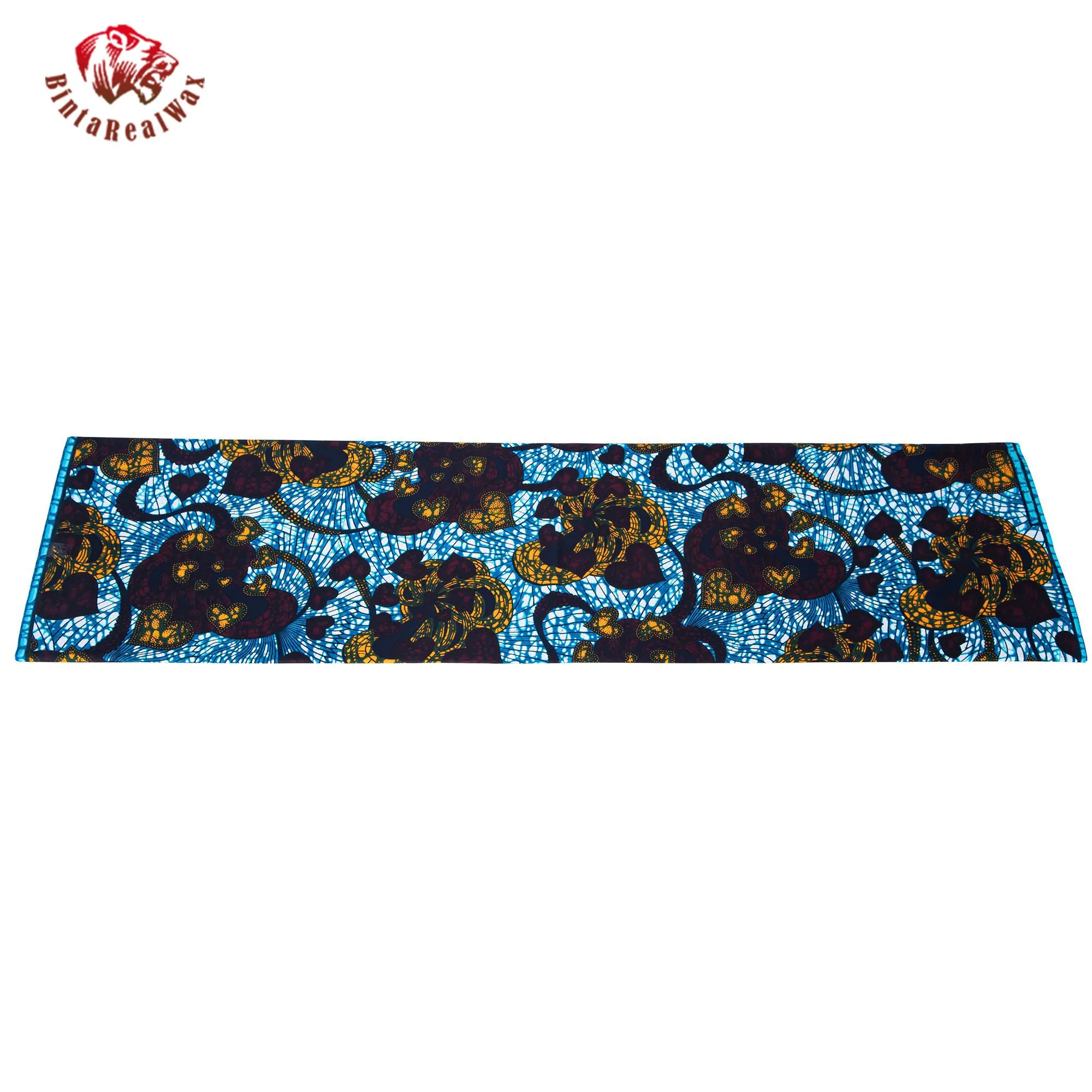 African Wax Print Fabric Vibrant Blue Gold Floral Pattern, High-Quality Cotton Ankara Fabric for Dress, Skirt, Headwrap 24FS1614 view 3