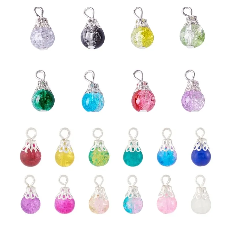 80/120Pcs Crackle Glass Pendant 8mm Colorful Baking Painted Round Drop Beads Trim Necklace DIY Jewelry Making Accessories